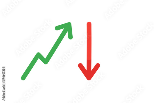 Green Up Arrow and Red Down Arrow Symbolizing Business Growth and Decline, Market Trends, Sales Increase and Decrease, Financial Success and Loss, Vector Illustration