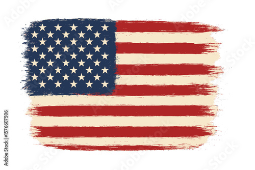 Grunge USA Flag Vector, Hand Drawn Brush Stroke American Flag, Patriotic Background for Fourth of July, Memorial Day, Independence Day, Transparent PNG, Vintage Art