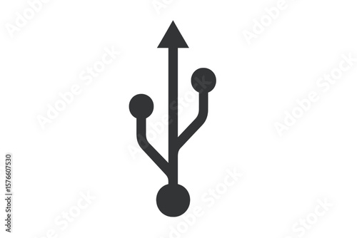 USB Icon Vector Illustration. Universal Serial Bus Symbol. Technology Connection Port. Data Transfer Interface. Black Silhouette Isolated on White. Digital Device Connector. Modern Tech Design