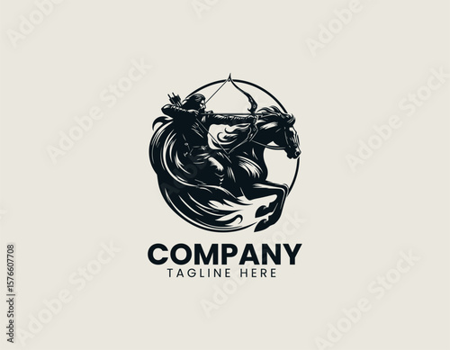 Dynamic Mounted Archer Galloping Horse Ancient Warrior Vector Logo Design