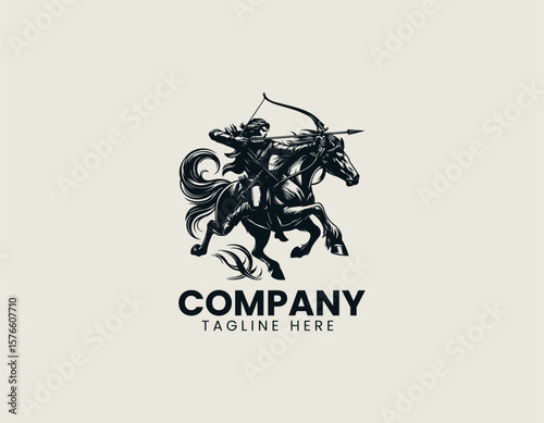 Dynamic Mounted Archer Galloping Horse Ancient Warrior Vector Logo Design