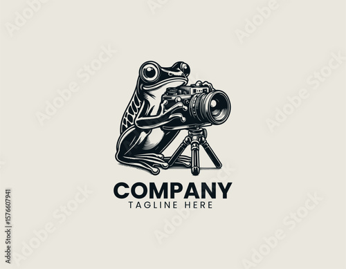 Whimsical Frog Photographer Holding Camera Creative Photography Vector Logo Design