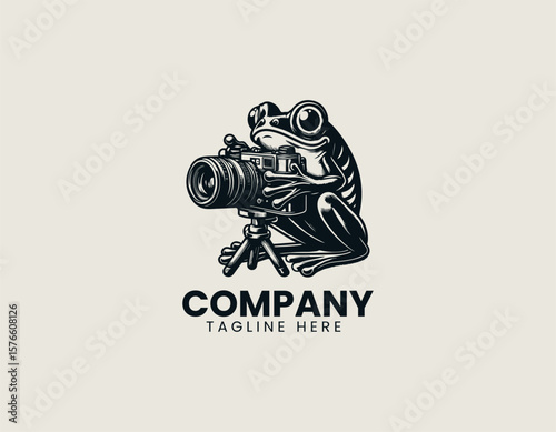 Whimsical Frog Photographer Holding Camera Creative Photography Vector Logo Design