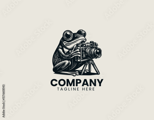 Whimsical Frog Photographer Holding Camera Creative Photography Vector Logo Design