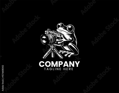 Whimsical Frog Photographer Holding Camera Creative Photography Vector Logo Design