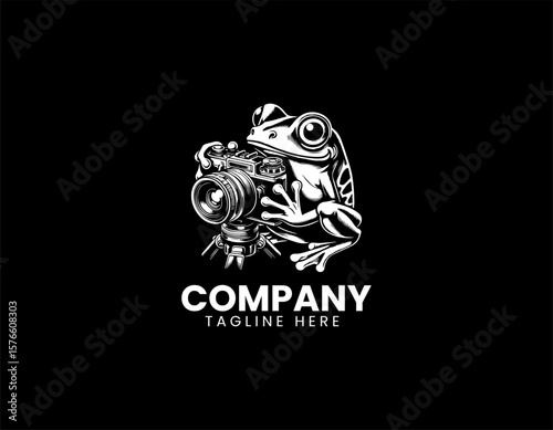 Whimsical Frog Photographer Holding Camera Creative Photography Vector Logo Design