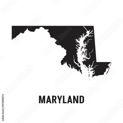 Contour map of the state of Maryland, USA. Vector graphic illustration on a transparent background with black region borders