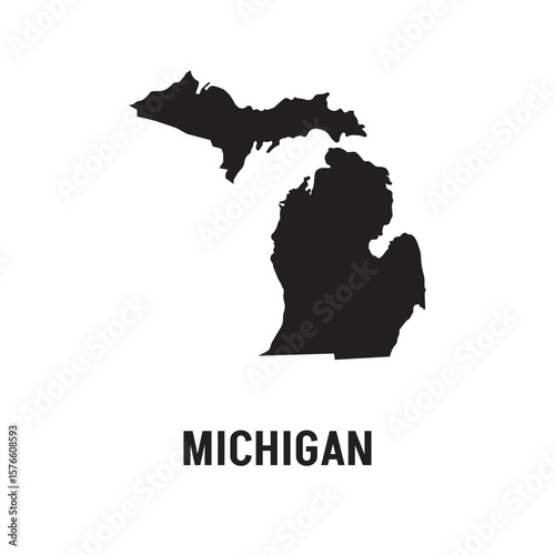 Michigan state silhouette, line style. America illustration, American vector outline isolated on white background