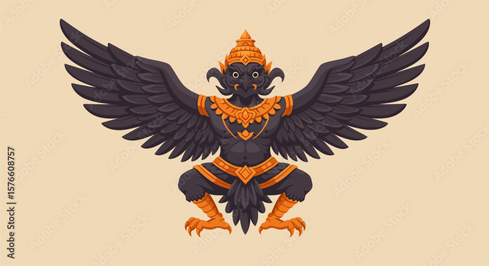 Fototapeta premium Ornate Thai Garuda with Spreads Wings and Golden Accents
