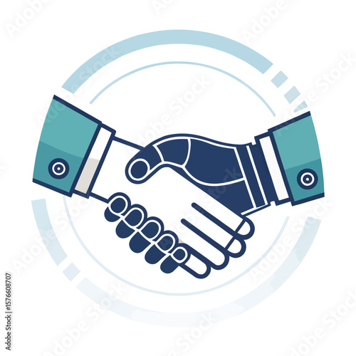 Handshake Agreement: A visually striking digital illustration of two hands clasped together, signifying agreement, partnership, and collaboration, set against a clean, modern backdrop.