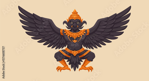 Ornate Thai Garuda with Spreads Wings and Golden Accents