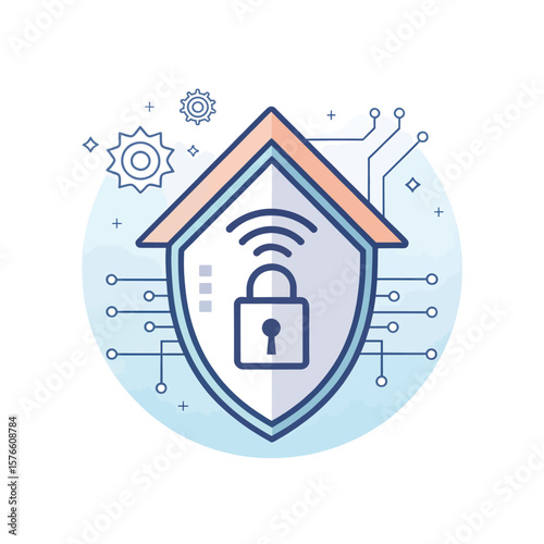 Smart Home Security System: A modern illustration depicting a smart home security system, integrating technology and home safety for enhanced protection.