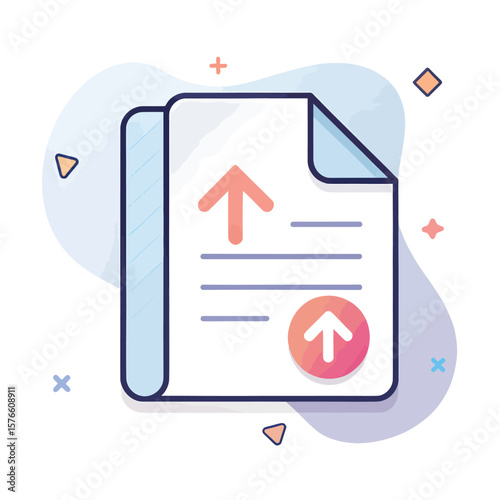 Upload Document: An icon of an upload document with an upward arrow signifies document transmission, data transfer, and cloud storage. 