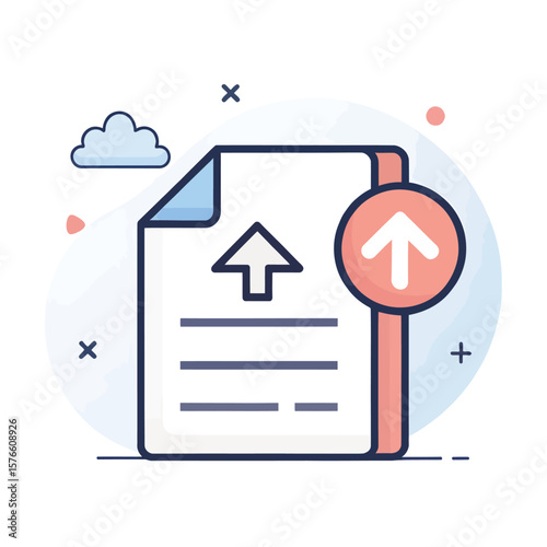 Digital Upload Process: A modern vector graphic that encapsulates the digital upload process. The design highlights a file being seamlessly transferred to the cloud, symbolizing data transfer