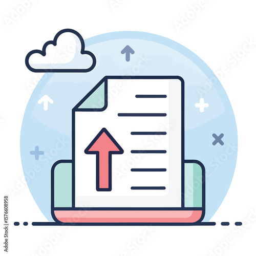 Digital Upload Illustration: An illustrative representation of data transfer, with a document being uploaded to the cloud. A symbol of seamless information exchange and technological advancement.