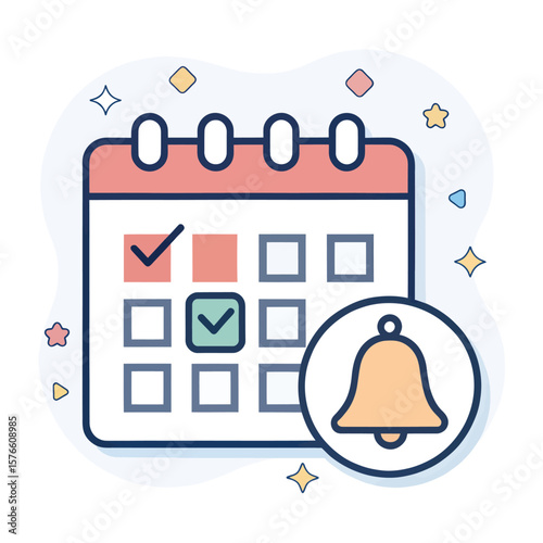 Digital Date Reminder: A vibrant, digital illustration showcasing a calendar with important dates marked, complemented by a bell, symbolizing timely reminders and event organization.