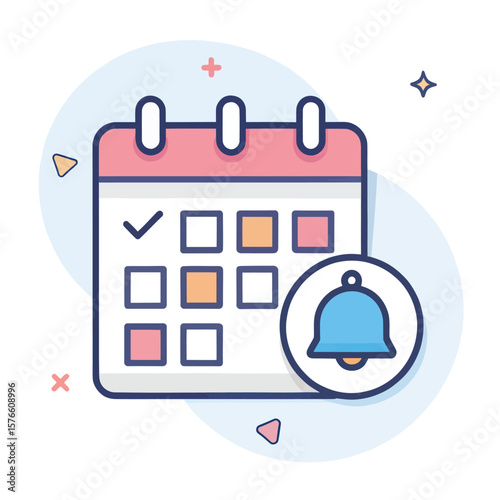 Animated Calendar Icon: A vibrant calendar with an added bell icon signifies scheduling and appointment reminders in this lively and engaging digital illustration.