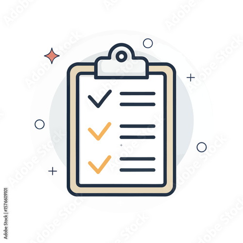Checklist Icon: A clean and modern illustration of a clipboard with a checklist, featuring checkmarks indicating tasks completed. Perfect for project management, productivity.