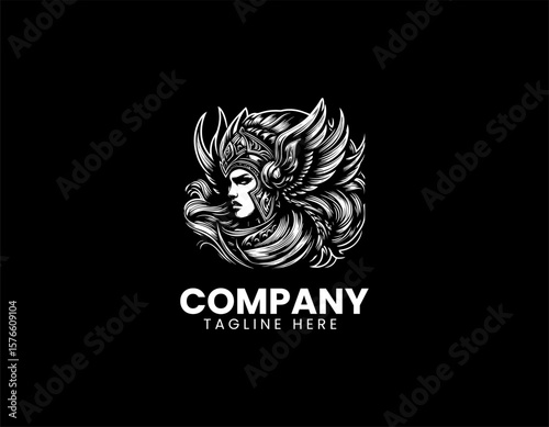 Valiant Valkyrie Warrior Woman Winged Helmet Divine Strength Vector Logo Design
