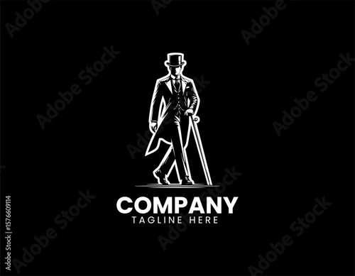 Elegant Gentleman Striding Top Hat Classic Sophistication Vector Logo Design