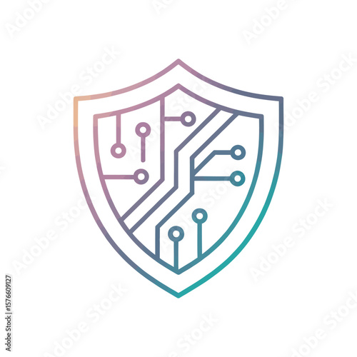 Cyber Security Shield: An elegant digital shield, a symbol of cyber security, incorporating a circuit board design, reflecting concepts of data protection and secure digital infrastructure.
