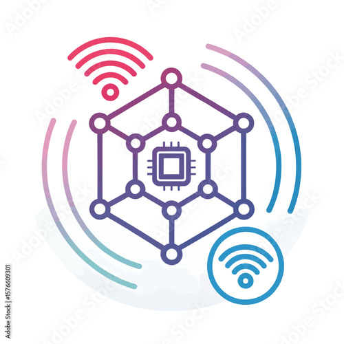 Smart Connectivity: A clean, modern illustration showcasing the interconnectedness of a central processing unit with wireless communication and networks.