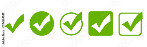 Check or tick icons. Icon set checkmark. circle checkmark, circle frame checkmark, symbol box checkmark, square frame box checkmark