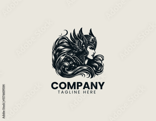 Fierce Female Viking Warrior Legendary Goddess Courage Symbol Vector Logo