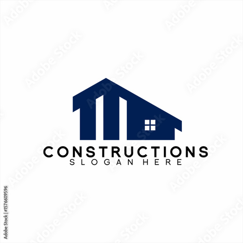 Real Estate logo design with the concept of the number eleven and a warehouse building.