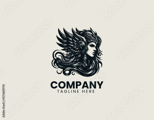 Fierce Female Viking Warrior Legendary Goddess Courage Symbol Vector Logo