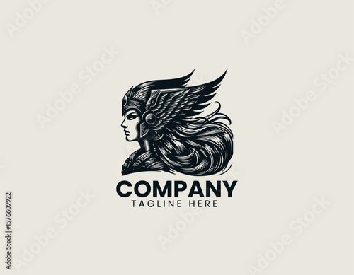 Valiant Valkyrie Warrior Woman Winged Helmet Divine Strength Vector Logo Design