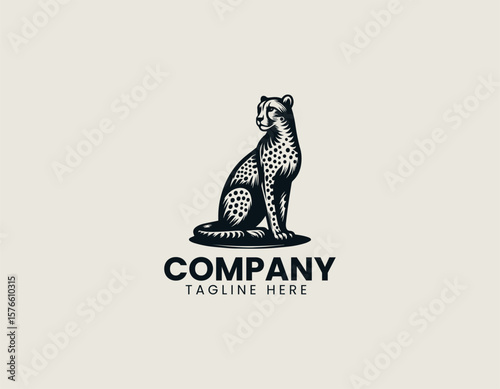 Graceful Cheetah Sitting Majestic Wild Animal Speed Vector Logo Design