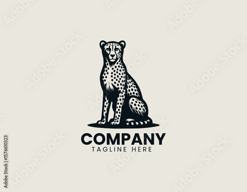 Graceful Cheetah Sitting Majestic Wild Animal Speed Vector Logo Design