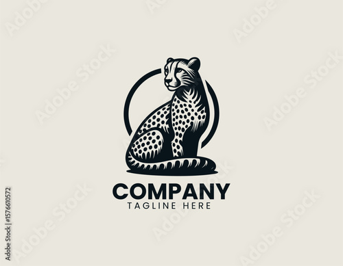Graceful Cheetah Sitting Majestic Wild Animal Speed Vector Logo Design