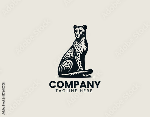 Graceful Cheetah Sitting Majestic Wild Animal Speed Vector Logo Design