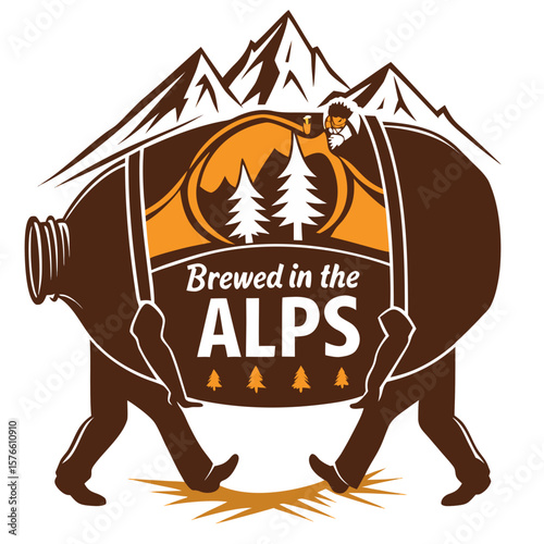 Brewed in the Alps beer logo with mountain backdrop