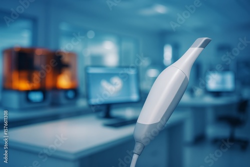 Innovative dental intraoral scanner for precise patient diagnostics. Modern technology enhances advanced medical procedures.