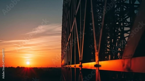 Sunset Behind Modern Building Facade