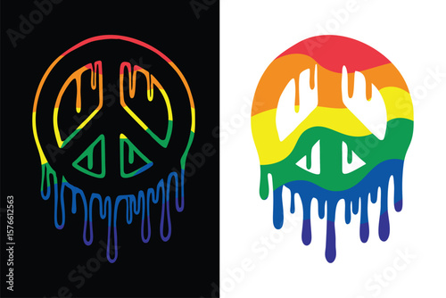 Rainbow dripping peace symbol vector illustration