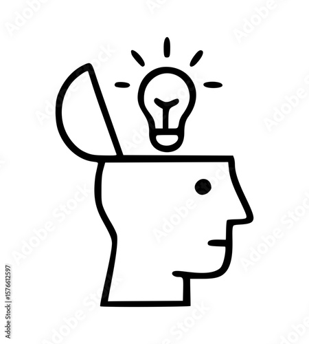 Creative Idea Icon – Human Head with Light Bulb Concept for Innovation and Thinking