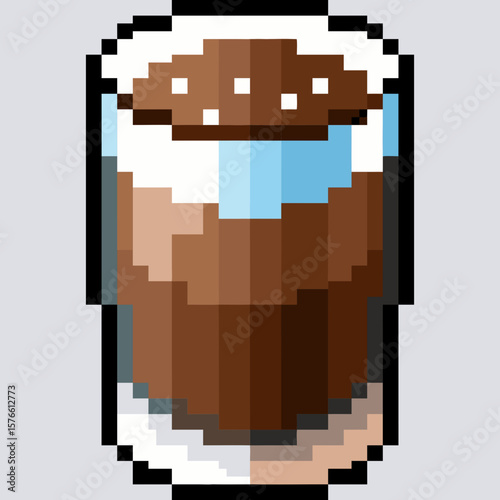 Pixel Art Icon of a Glass of Chocolate Drink with Cream and Sprinkles