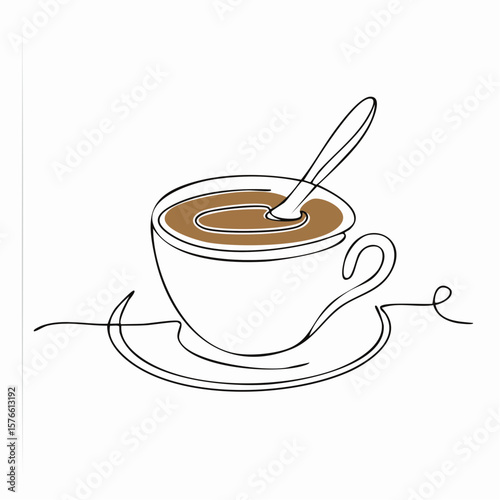 一筆書きのカフェラテとスプーン