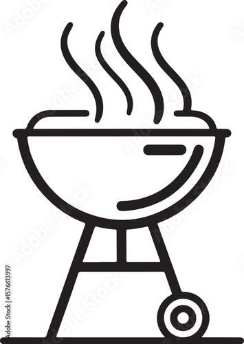 Smoker BBQ Barbecue Grill Vector Illustration, Sketch Drawing Line Linear Symbol Icon Engraving Coloring Book, Hand-drawn Black and White Isolated
