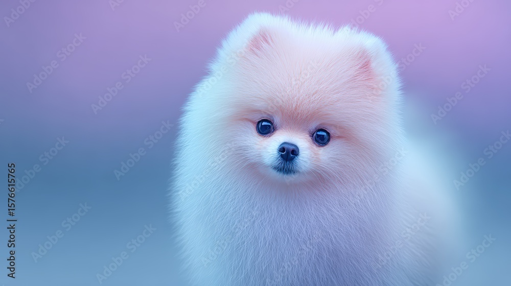 Obraz premium Cute fluffy Pomeranian puppy with soft fur and expressive eyes