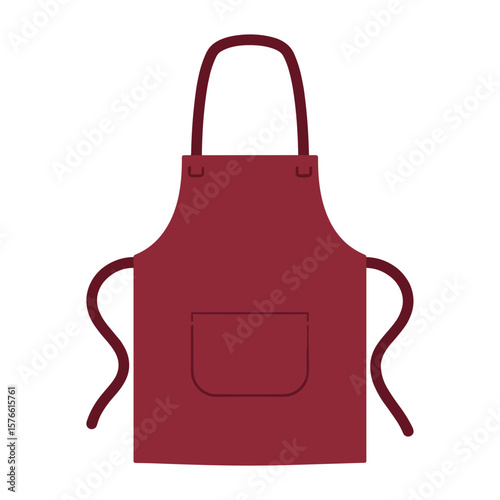 Red kitchen apron with pocket on a white background concept of timelapse  