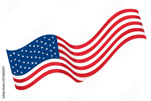 American flag wavy ribbon banner. USA patriotic graphic element for election campaign, 4th of July, Independence Day. United states vote symbol. Waving stars and stripes vector.
