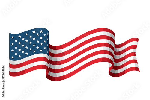USA flag wavy ribbon banner for American patriotic events. National symbol for 4th of July, Independence Day, and the presidential election campaign. Vector design element.