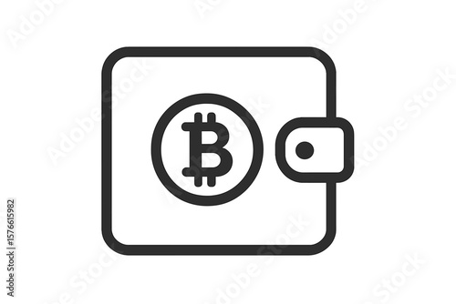 Bitcoin wallet icon. Crypto currency virtual wallet symbol for app, ui and website. Digital money technology. Cryptocurrency payment. Blockchain finance vector line logo.