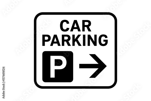 Car parking sign with right direction arrow. Traffic and street information symbol. Public parking zone lot area guide. Vector illustration icon isolated on white background.