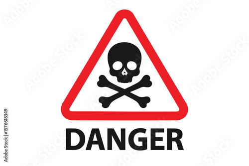 Danger sign with skull and crossbones. Warning symbol in red triangle. Toxic hazard, poison alert icon. Vector illustration for safety, risk, attention, caution. Death.